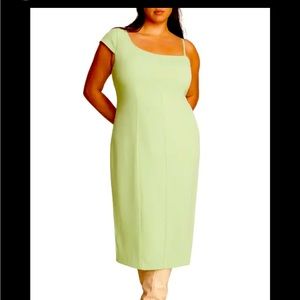 11 Honore Solange Midi Dress Green Asymmetrical -Sleeved SZ 16 NWT